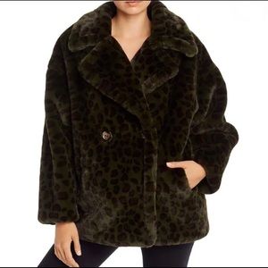 Apparis Amelia Faux Fur Green Leopard Coat